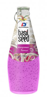Mangosteen flavor Basil Seed Jedná se o nealkoholický nápoj s bazalkovými semínky s ovocnou příchutí. Dovoz Vietnam. 