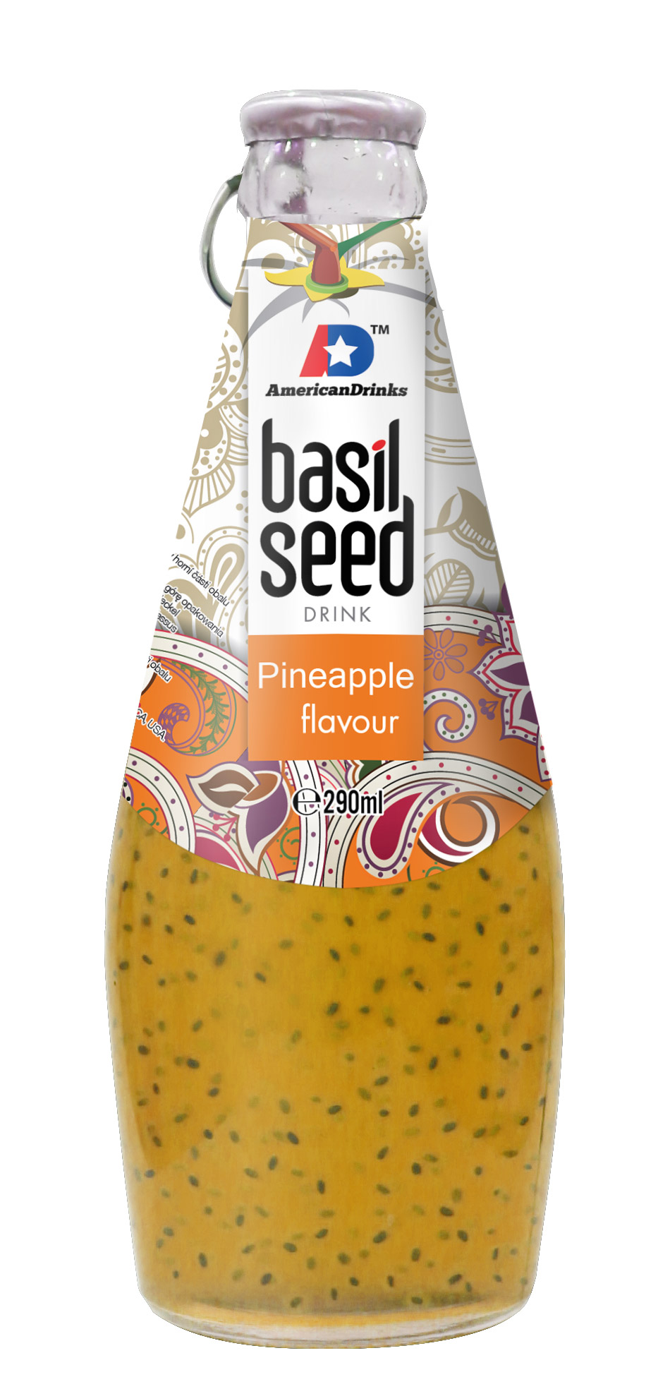 Pineapple flavor Basil Seed Jedná se o nealkoholický nápoj s bazalkovými semínky s příchutí ananasu. Dovoz Vietnam. 