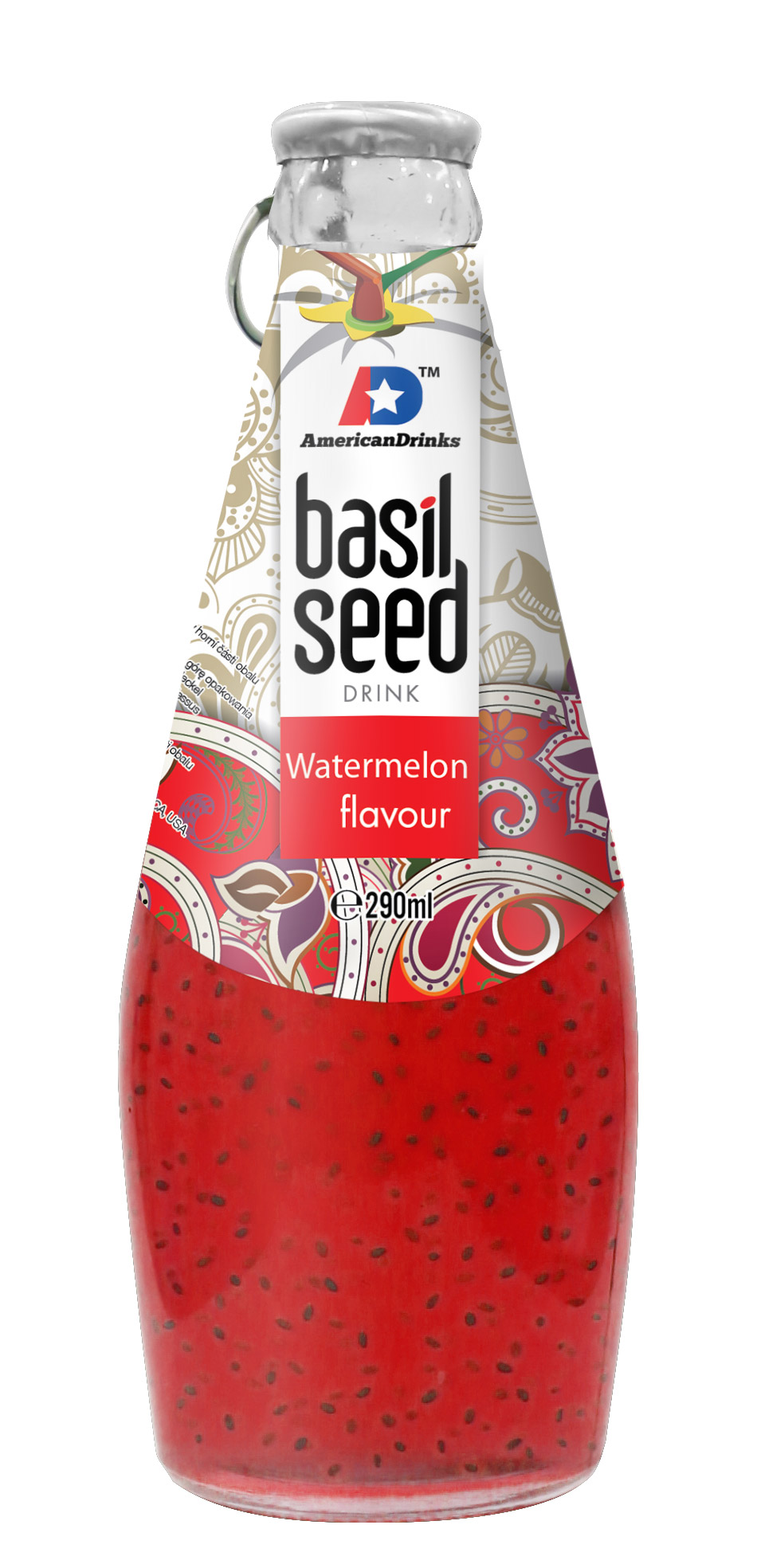 Watermelon flavor Basil Seed Jedná se o nealkoholický nápoj s bazalkovými semínky s příchutí vodního melounu. Dovoz Vietnam. 